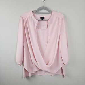 AS IS J.Jill Wearever Collection Petite L Pink Draped Front Blouse 3/4 Sleeve
